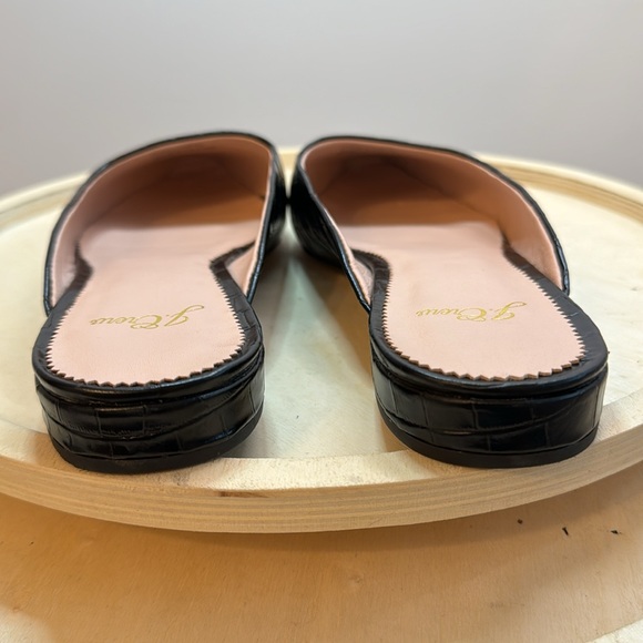 J Crew Carolyn Black Leather Croc Print Flat Mules Size 8 - Picture 5 of 11